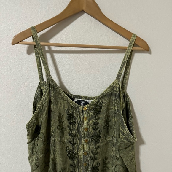 Style In Fashion Fairycore Embroidered Floral Midi Dress Washed Green Plus Size - Picture 3 of 8